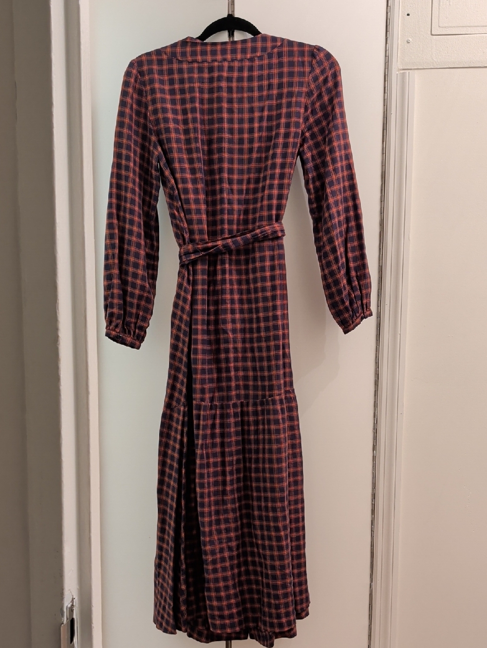 & Other Stories Los Angeles Atelier Red Navy Check Long Sleeve Maxi Dress US 2 - Picture 4 of 4